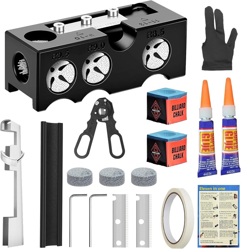 Krbnk 11-in-1 Billiards Pool Cue Tip Shaper, Pool Cue Tips Replacement Kit, Pool Cue Repair Kit, Pool Stick Tips Replacement Kit, Cue Tip Shaper Pool Cue Accessories - Image 1